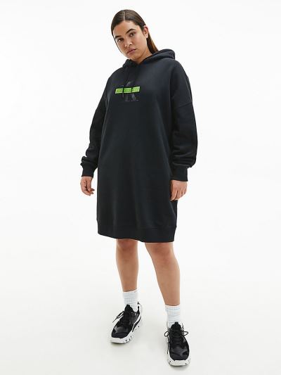 Calvin Klein Ruhák HU314280 | Calvin Klein Plus Size Organic Cotton Sweatshirt Női Ruha Fekete